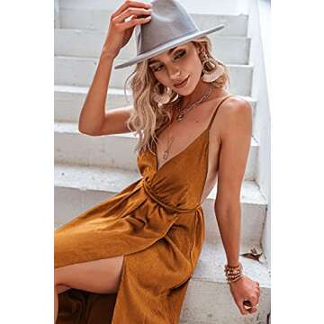 BerryGo Women's Prom Deep V Neck Backless Split Maxi Formal Bridesmaid Dress Pumpkin S