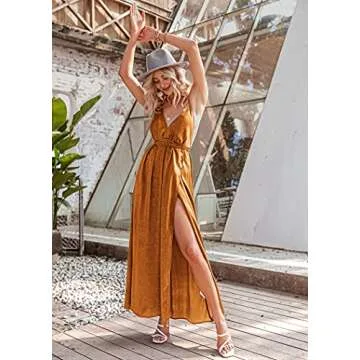 BerryGo Women's Prom Deep V Neck Backless Split Maxi Formal Bridesmaid Dress Pumpkin S