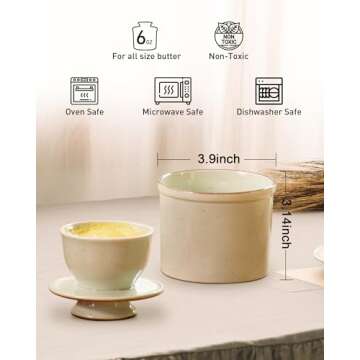 Jersinwei French Butter Dish, Butter Crock for Counter with Water Line, Ceramic Butter Keeper for Spreadable Butter - Chrismas Gift Home Kitchen Decor - Reactive Glaze Collection - Lichen Green