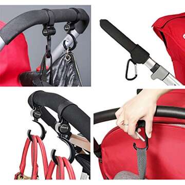 Baby Stroller Hooks Clips, Convenient Stroller Accessories Mommy Bag Hooks for Hanging Diaper Bags ,Purse,Stroller Organizer, Perfect for Uppababy, Babyzen Yoyo, Britax, Bugaboo, Bob, Pushchair, Buggy