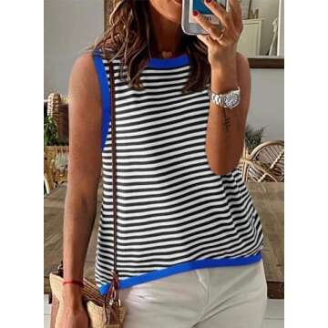 Dokotoo Womens Summer Tops Trendy 2025 Casual Tank Top for Women Fashion Striped Knit Sleeveless Shi...