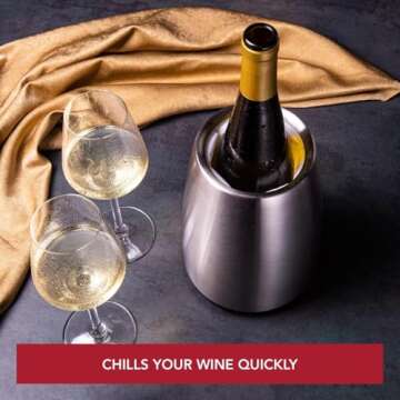 Vacu Vin Active Cooler Wine Elegant - Reusable Wine Bottle Cooler - Stainless Steel - Wine Cooler Fo...
