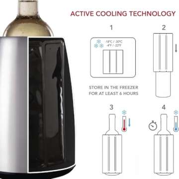 Vacu Vin Active Cooler Wine Elegant - Reusable Wine Bottle Cooler - Stainless Steel - Wine Cooler For Standard Size Bottles - Insulated Wine Bottle Chiller to Keep Wine Cold
