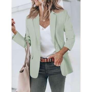 Cicy Bell Womens Casual Blazers Open Front Long Sleeve Work Office Suit Jackets Blazer Light Green