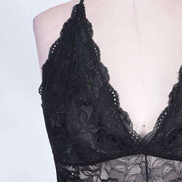 XAKALAKA Women Plus Size Lace Bodysuit Teddy Lingerie One Piece Babydoll Clubwear Black XXXL