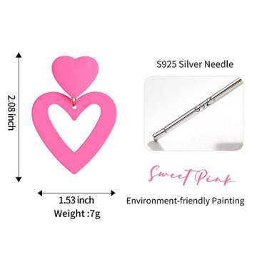 PopTopping Double Heart Earrings Pink Heart Dangle Earrings Love Heart Drop Earrings For Women Valentine's Day Mother's Day Gift (Pink)