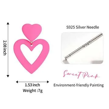 PopTopping Double Heart Earrings Pink Heart Dangle Earrings Love Heart Drop Earrings For Women Valentine's Day Mother's Day Gift (Pink)