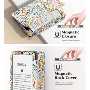 MoKo Case for 7"/6.8" Kindle Paperwhite(12th/11th Generation-2024/2021) and Kindle Colorsoft Signature Edition, Slim PU Shell Cover Case with Auto-Wake/Sleep for Kindle Paperwhite 2024, Flowers