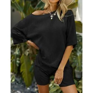 Ekouaer Stylish 2 Piece Ribbed Lounge Sets for Women