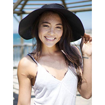 Simplicity Sun Hat Black Women Wide Brim Roll-up Beach Hat