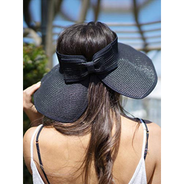 Simplicity Sun Hat Black Women Wide Brim Roll-up Beach Hat
