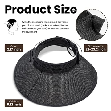 Simplicity Sun Hat Black Women Wide Brim Roll-up Beach Hat