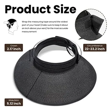 Simplicity Sun Hat Black Women Wide Brim Roll-up Beach Hat