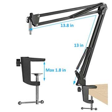 SUNMON Shure MV7 Boom Arm Mic Stand with Pop Filter, Adjustable Suspension Boom Scissor Arm Stand with Pop Filter Compatible with Shure MV7, Shure MV7X adn SM7B Microphone by SUNMON