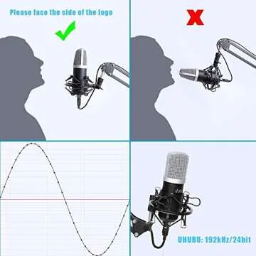 UHURU USB Recording Microphone Condenser Cardioid Microphone Kit with 192kHZ/24bit, Boom Arm, Shock Mount, Pop Filter and Windscreen, for Broadcasting, Recording, YouTube