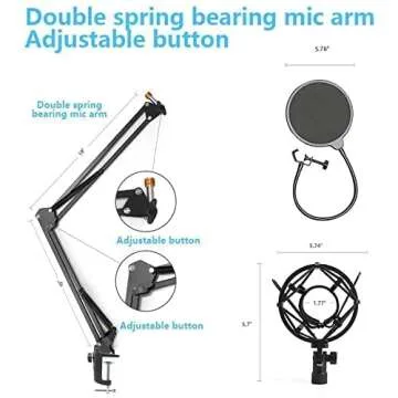UHURU USB Recording Microphone Condenser Cardioid Microphone Kit with 192kHZ/24bit, Boom Arm, Shock Mount, Pop Filter and Windscreen, for Broadcasting, Recording, YouTube