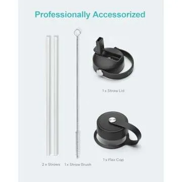 BUZIO 40oz Insulated Water Bottle, Triple Wall Vacuum Stainless Steel Water Flask with 2 lids, Lead-Free BPA-Free Straw Lid Sports Canteen Jug, Cold 48H & Hot 24H- Black