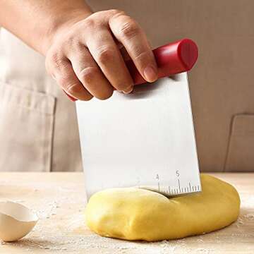 Spring Chef Red Bench Scraper - Stainless Steel Dough Cutter Tool with Bowl Pastry Scraper for Pizza...