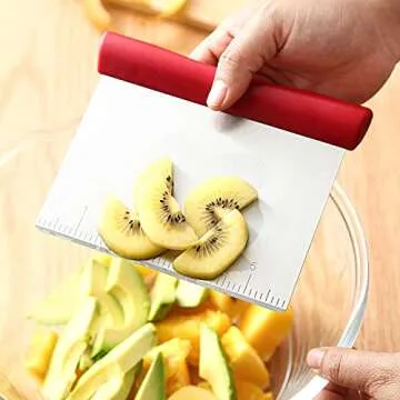 Spring Chef Red Bench Scraper - Stainless Steel Dough Cutter Tool with Bowl Pastry Scraper for Pizza, Bread, Pastry, Pie - Dough Knife - Kitchen Dough Scraper for Baking - Food Scraper with Markings
