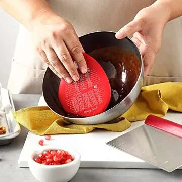 Spring Chef Red Bench Scraper - Stainless Steel Dough Cutter Tool with Bowl Pastry Scraper for Pizza, Bread, Pastry, Pie - Dough Knife - Kitchen Dough Scraper for Baking - Food Scraper with Markings