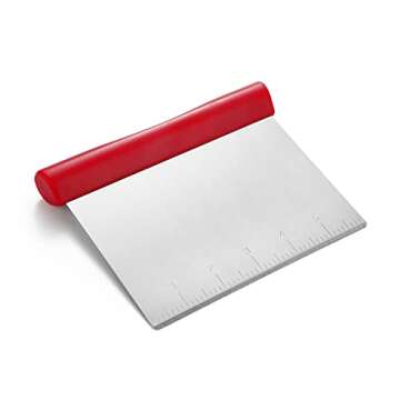 Spring Chef Red Bench Scraper - Stainless Steel Dough Cutter Tool with Bowl Pastry Scraper for Pizza, Bread, Pastry, Pie - Dough Knife - Kitchen Dough Scraper for Baking - Food Scraper with Markings