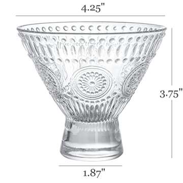 Kingrol 6 Pack Stemless Martini Glasses, Cocktail Glasses, 8 oz Glass Dessert Bowls, Mini Trifle Bow...