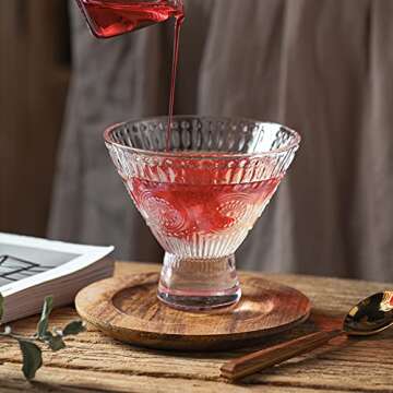 Kingrol 6 Pack Stemless Martini Glasses, Cocktail Glasses, 8 oz Glass Dessert Bowls, Mini Trifle Bowls, Perfect Glassware for Home Bar, Restaurant, Party