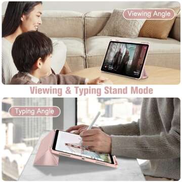 Fintie Hybrid Slim Case for iPad Air 13-inch (M2) 2024, [Built-in Pencil Holder] Shockproof Cover with Clear Transparent Back Shell, Rose Gold