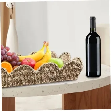 Elegant Rattan Coffee Tray with Scalloped Edge - Versatile Decor