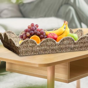 Elegant Rattan Coffee Tray with Scalloped Edge - Versatile Decor