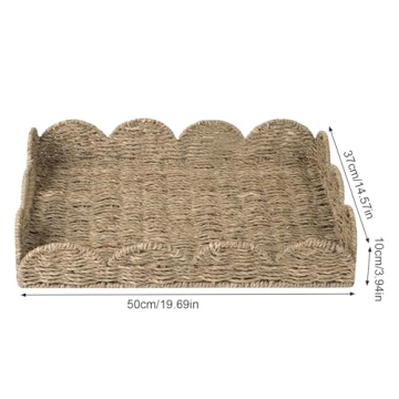 Elegant Rattan Coffee Tray with Scalloped Edge - Versatile Decor