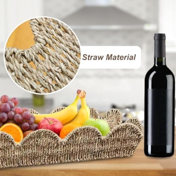 Elegant Rattan Coffee Tray with Scalloped Edge - Versatile Decor