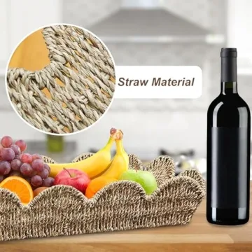 Elegant Rattan Coffee Tray with Scalloped Edge - Versatile Decor