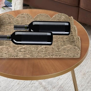 Elegant Rattan Coffee Tray with Scalloped Edge - Versatile Decor