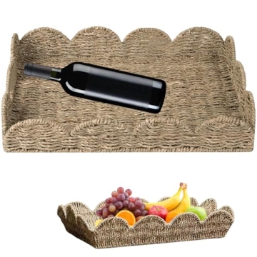 Elegant Rattan Coffee Tray with Scalloped Edge - Versatile Decor