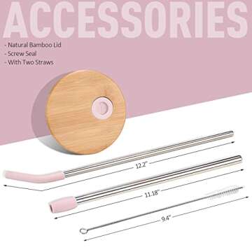 Kodrine 40 oz Borosilicate Glass Tumbler with Handle, Pink, Dishwasher Safe, Includes Lid, Straws, Time Marker Silicone Sleeve, Fits Car Cup Holder