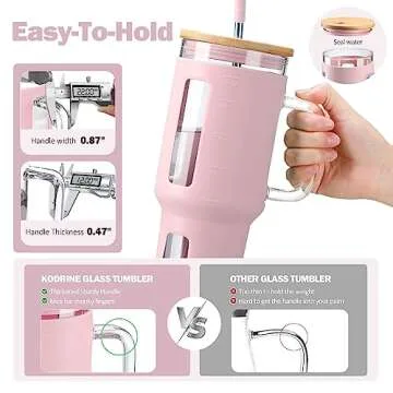 Kodrine 40 oz Glass Tumbler with Handle and Straw