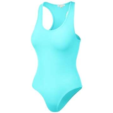 Tank Top Bodysuits Sleeveless Scoopneck Racerback Cotton Jumpsuits ASHMINT M