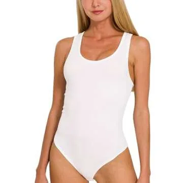 Tank Top Bodysuits Sleeveless Scoopneck Racerback Cotton Jumpsuits ASHMINT M