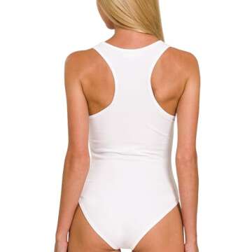 Tank Top Bodysuits Sleeveless Scoopneck Racerback Cotton Jumpsuits ASHMINT M