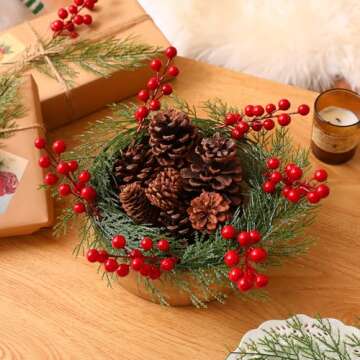 Floweroyal 40pcs Artificial Pine Branches 14" Christmas Greenery Stems Faux Cedar Stems Pine Picks for Wreath, Table Centerpieces, Floral Arrangements Christmas Indoor Outdoor Home Decor