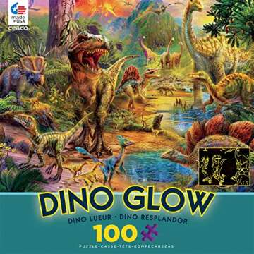 Ceaco - Dino Glow - Glow in The Dark - Dino Landscape - 100 Piece Jigsaw Puzzle