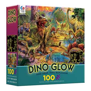 Ceaco - Dino Glow - Glow in The Dark - Dino Landscape - 100 Piece Jigsaw Puzzle