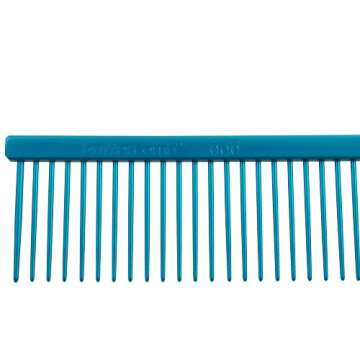 Chris Christensen 000 7.5 in. Greyhound Style Fine/Coarse Colored Butter Comb, Groom Like a Professional, Rounded Corners Prevent Friction and Breakage, Solid Brass Spin with Steel Teeth (Blue)