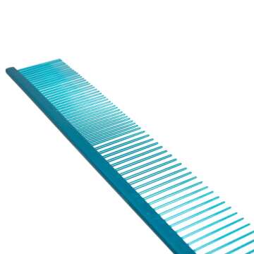 Chris Christensen 000 7.5 in. Greyhound Style Fine/Coarse Colored Butter Comb, Groom Like a Professional, Rounded Corners Prevent Friction and Breakage, Solid Brass Spin with Steel Teeth (Blue)