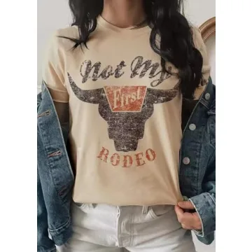 GEMLON Not My First Rodeo Cowgirl T-Shirt for Women