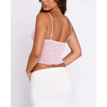 Women's Tank Top Spaghetti Strap Camisoles Sleeveless Backless Cami Tops Lace Crop Tank Top Summer Y2K Streetwear
