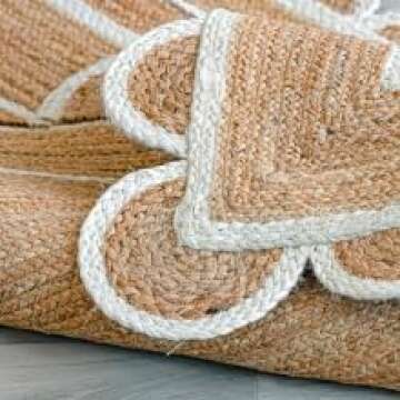 Shree Exports Hand Woven Farmhouse Jute Area Scalloped Rug (White, 2x3 Feet)