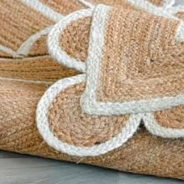 Shree Exports Hand Woven Farmhouse Jute Area Scalloped Rug (White, 2x3 Feet)