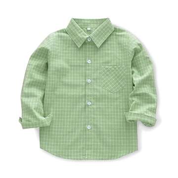 OCHENTA Toddler Boys Plaid Flannel Button Down Shirt Long Sleeve Casual Dress Tops Green 110CM - 3T